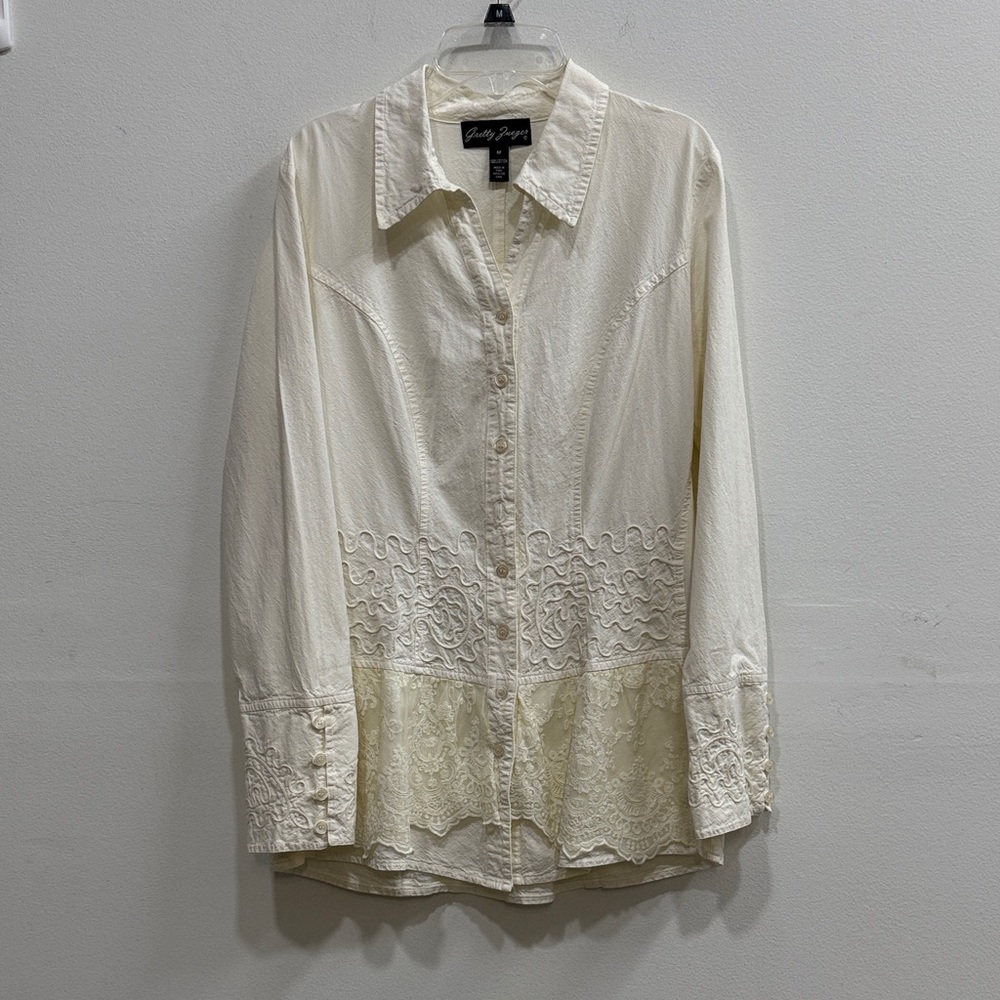 Gretty Zueger Blouse Cotton Cream Lace Embroidered Medium